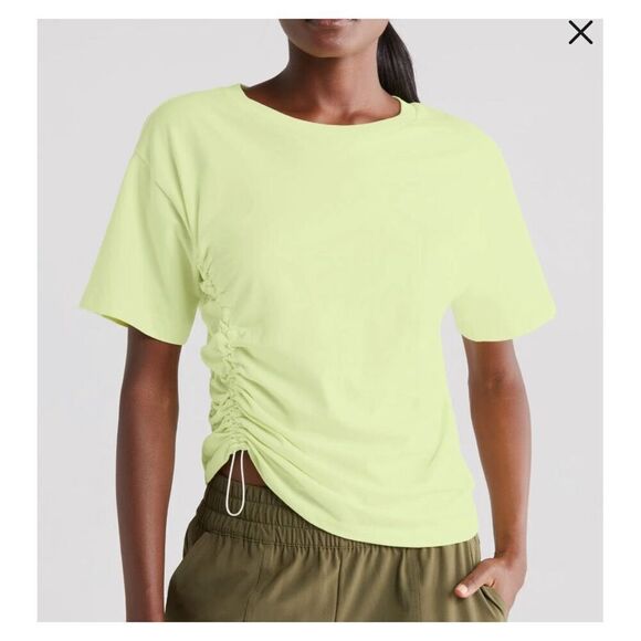 Zella Adjustable Ruched Pima Cotton T-Shirt size M in green finch - Picture 2 of 8